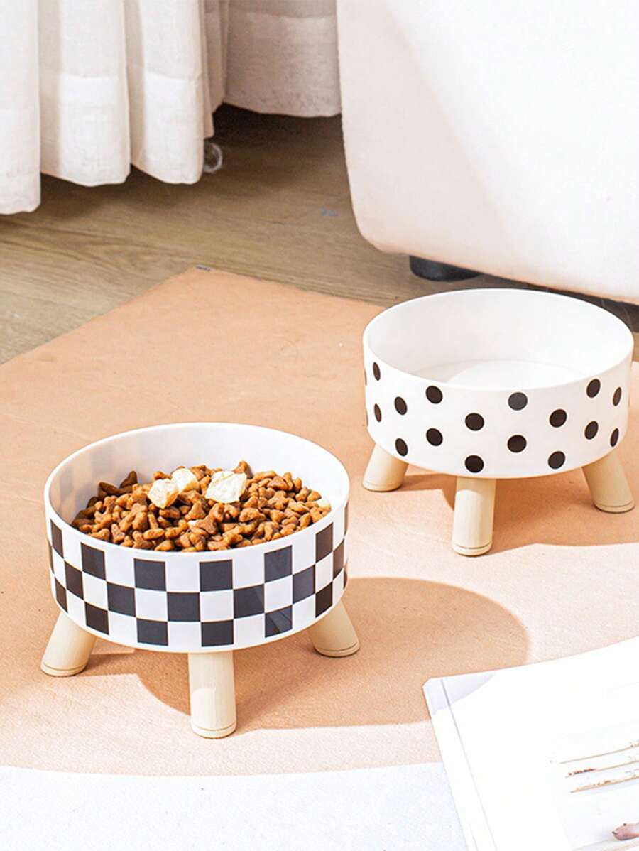 1pc Colorful Polka Dot/Black & White Dot/Plaid Anti-Slip & Anti-Spill Pet Raised Feeder Bowl, Cat/Dog Food Dish, Large Capacity 5.51-3.54 Inch, Essential For Small Dog/Cat Feeding