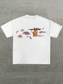 Para hombre,Camisa con Tema Animado y Acción: Estilo Juguetón y Divertido,Camiseta casual de cuello redondo y manga corta con estampado,adecuada para uso diario en primavera y verano,unisex - Blanco - Ver 1