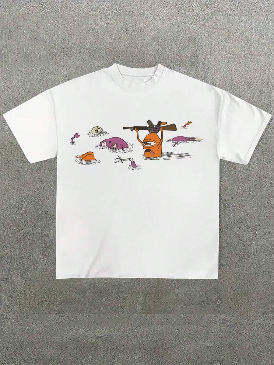 Para hombre,Camisa con Tema Animado y Acción: Estilo Juguetón y Divertido,Camiseta casual de cuello redondo y manga corta con estampado,adecuada para uso diario en primavera y verano,unisex - Blanco - Ver 1