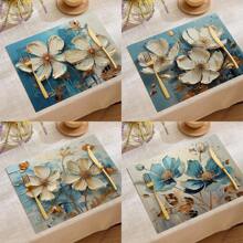 1pc/4pcs/6pcs Decorative Placemats, Watercolor Peony Linen Placemats, Easy To Clean, Suitable For Home, Restaurant, Dining Table Decor, Household Items