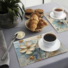 1pc/4pcs/6pcs Decorative Placemats, Watercolor Peony Linen Placemats, Easy To Clean, Suitable For Home, Restaurant, Dining Table Decor, Household Items
