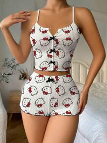 Sanrio 1 Pieza Pijama de Hello Kitty Parte superior de vestir de verano Ropa de dormir mujer Artículos de Hello Kitty Camisa de mujer Sanrio, Vacaciones