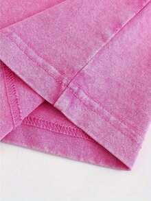 230g Washed, Photo Printed T-Shirt, High-Quality Wax Printed Cotton Retro Fashion Brand T-Shirt, Men's T-Shirt, Beach Essential, Summer T-Shirt, Holiday Gift, Perfect Gift - 玫紅色 - 查看 5