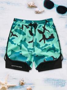 WASSUP OTHER Pantalones cortos informales de camuflaje con cordón en la cintura para hombres, aptos para vacaciones, playa o entrenamiento deportivo