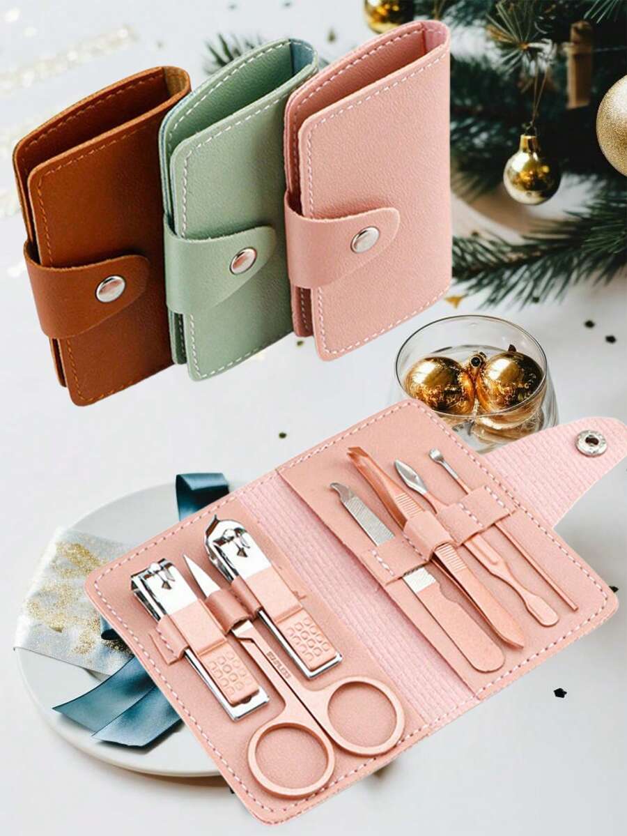 一套7件美甲工具套装 - 现代直刃指甲钳、指甲锉、耳勺、剪刀 - 旅行及专业美甲护理工具，易于使用 - 彩色 - 查看 1