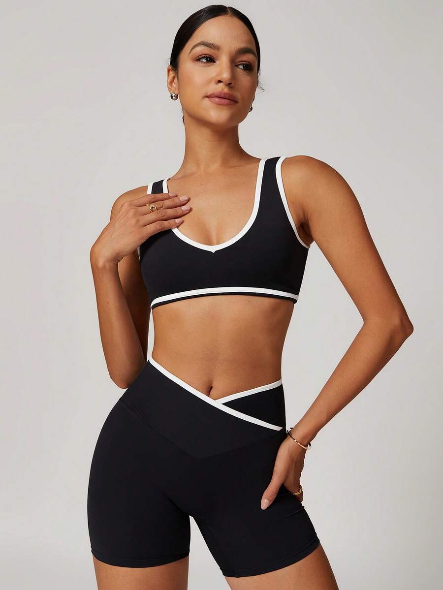 MASKERT Women's Sports Suit, Vest Suit, Fitness Suit, Yoga Suit, Tight Fitting Running Exercise Suit, High Elasticity Suit, Home Leisure Suit, Skin Friendly And Comfortable - 黑色 - 查看 1