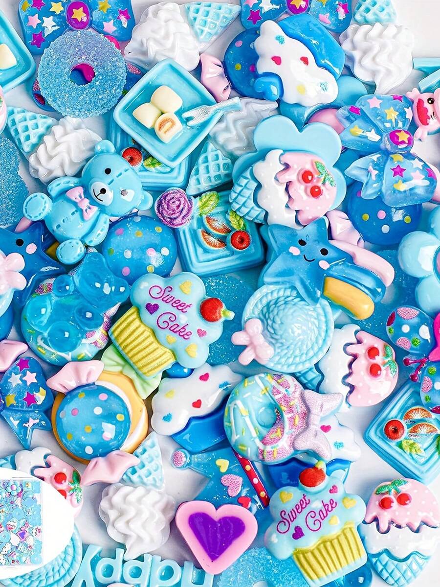 100PCS Blue Slime Charms, Resin Flat Back Candy Charms Set, Ornament Scrapbooking DIY Crafts - 彩色 - 查看 1