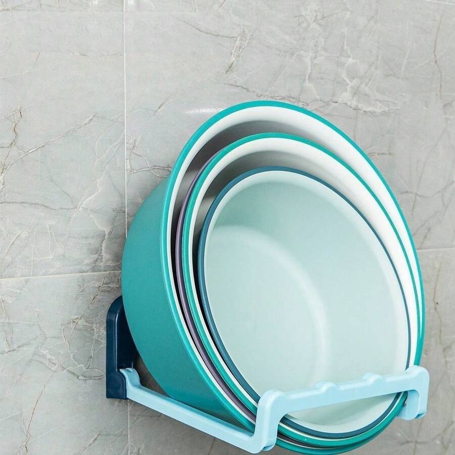 4pcs Foldable Wash Basin Holder, Wall Mount Towel Rack, No Drill, Basin Shelf, Pot Lid Rack - Multicolor - View 1