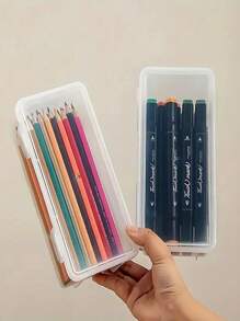 4pcs Oversize Transparent PP Storage Boxes With Lids, Lightweight, Unfinished Surface, Suitable For Office & School Supplies, Pens, Pencils, Markers, Makeup Brushes, Etc.