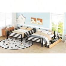 Metal Full Size Convertible Bunk Bed With 2 Drawers, Black - default - View 5