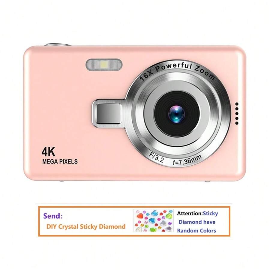 New Multi-Color Digital Camera, 16X Optical Zoom, 2.4" HD Screen, Pixel Video, Creative Compact Digital Camera, Suitable For Students, CCD Camera, Free DIY Crystal Sticker
