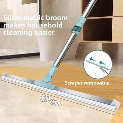 1 pieza Escobilla de silicona con mango telescópico de acero inoxidable, barredor de agua para el piso del baño, rascador de cocina para limpieza de pisos, herramienta para limpiar ventanas, paredes y hogar