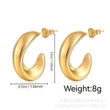 1 Pair Minimalist Stainless Steel Asymmetrical Twist C-Shaped Hoop Earrings, Suitable For Women's Daily Or Party Wear, Great Gift Idea - Yellow Gold - View 6