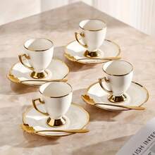1 Set Luxury Ceramic Cups With Gold Rim, Cup With Saucer And Spoon, 95ml/3.32oz European Style Afternoon Tea Cup, American Coffee Cup - Multicolor - View 5