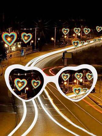 1 pieza Gafas con diseño en forma de corazón, gafas de bloqueo de color, gafas de difracción con forma de corazón novedosas, adecuadas para cumpleaños, fiestas, festivales de música