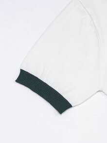 Unisex Loose Casual Polo Collar Short Sleeve Knit Pullover Top, Korean Style, Spring/Summer - White - View 8