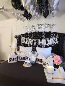 580pcs Black & Silver Balloon Garland Birthday Set, 40" Oversized Foil Number Balloons, Black Rose Petals, Suitable For Men & Women 16th, 18th, 20th, 21st, 25th, 30th, 35th, 45th Birthday Party Decorations Mother's Day Graduation