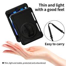 1pc Stock Case Compatible With Ipad 10th/ 9th/ 8th/ 7th/ 6th/ 5th/4th Generation 8.3'' 10.9/11''/ 9.7'', IPad 11(A16 2025) IPad (A16) 11 Inch 11th Generation 2025 Galaxy Tab A8 10.5 Inch 2022 With PET Film IPad Pro/Air6/Air7 11 2018/2020/2021/2022/2024/2025 Shockproof Case With Pencil Holder [360° Rotating Hand Strap] &Stand - Black (with Black Shoulder Strap + PET Film) - View 7