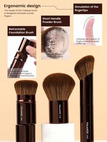 MAANGE 10支装专业面部铝管化妆刷套装，含收纳袋，包括粉底刷、腮红刷、散粉刷、鼻影刷、定妆刷、高光刷、轮廓刷、遮瑕刷等。旅行化妆刷套装，送给女士和女孩的理想礼物。 - 巧克力棕 - 查看 6