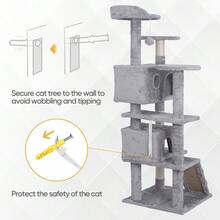 55" Cat Tree For Indoor Cats With Toys Cat Climbing Tower Kitten Play Light Gray - 1 - View 6