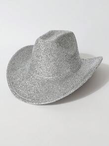 1 件男女通用闪亮金属牛仔/牛仔帽，新奇朋克风格宽边帽，适合派对、西部主题活动、订婚、毕业典礼、服装、节日、婚礼、生日、音乐节、日常穿着 - 純色 - 查看 11