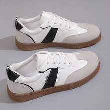 女士运动休闲鞋新款德系训练鞋女软底小白鞋复古休闲运动鞋平底女单鞋 - 銀白黑色 - 查看 2