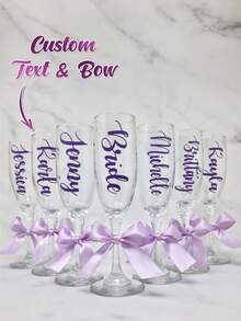 1/2/6pcs,Customized Wedding Champagne Glasses,Glass Material,6oz/180ml,Customizable Name And Title And Bow Color,Suitable For Wedding Decor, Wine Glasses,Personalized Glass Cups ,Party Decoration,Bridesmaid Gifts,Birthdays,Bachelorette Decor, Bridal Showers, Bachelorette Parties, And Special Occasions,Wedding,Easter,Mothers Day Gifts - Goblet - View 2