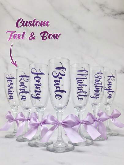 1/2/6pcs,Customized Wedding Champagne Glasses,Glass Material,6oz/180ml,Customizable Name And Title And Bow Color,Suitable For Wedding Decor, Wine Glasses,Personalized Glass Cups ,Party Decoration,Bridesmaid Gifts,Birthdays,Bachelorette Decor, Bridal Showers, Bachelorette Parties, And Special Occasions,Wedding,Easter,Mothers Day Gifts