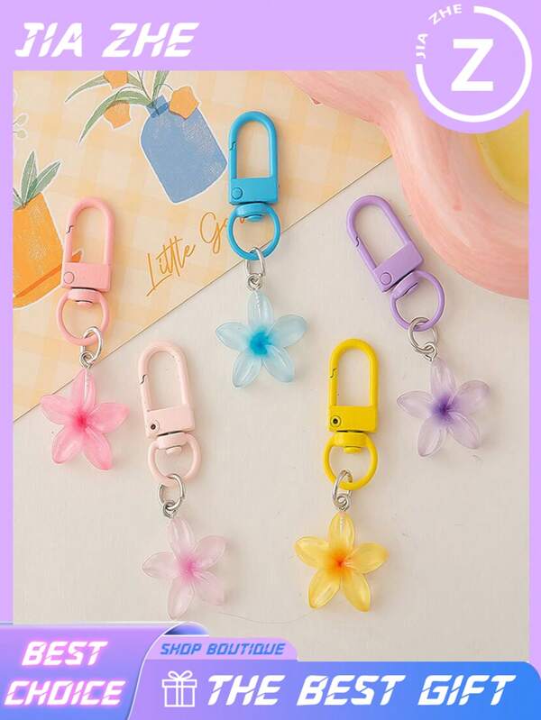1pc/5pcs/Set Colorful Transparent Flower Key Chains, Cute Key Rings, Bag/Earphone Decoration, Party Favors Mother's Day Graduation