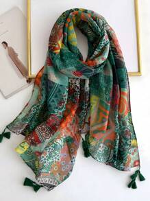 Soft And Breathable Scarf For Women, Lightweight Warm Colorful Print Shawl With Tassels, Perfect For Outdoor And Daily Use  Winter Fall
