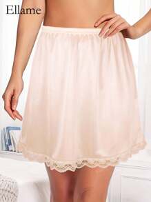 Women's Elegant Skirt, Fashionable Lace Trim Slip Skirt, Suitable For Dress Lining, Comfortable And Lightweight