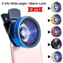 2 IN 1 Handy Objektiv Universal Clip 37mm Kameraobjektiv 0,45x 49uv Super Weitwinkel + Makro HD Objektiv kompatibel mit iPhone Android, geeignet für Sommerurlaub, Reisen, kreative Fotografie Handyzubehör