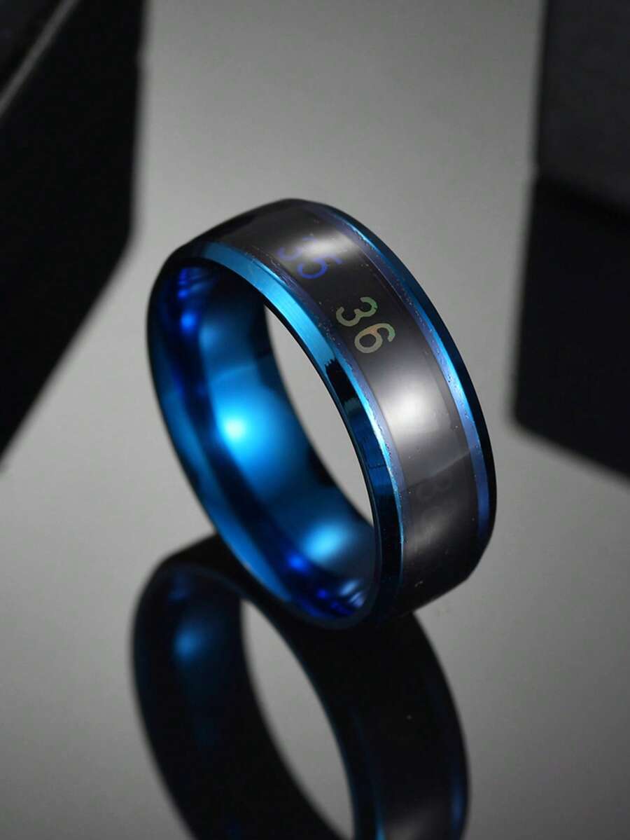 1pc Stainless Steel Mood Ring, Couple's Personalized Fashion Ring - Blue - View 1