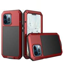 Heavy-Duty Shockproof Metal Case With Built-In Glass Screen Protector For IPhone 11/12/13/14/1516 Plus Pro Max – Full-Body Protection In Black & Red, Waterproof, Dustproof, Anti-Fall. - 紅色 - 查看 3