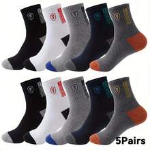 2/5/10 Pairs Men's Mid-Calf Athletic Socks - Breathable, Anti-Sweat, Moisture-Wicking, Knit Fabric, Solid Color Design, Stylish Graphic Socks For Sports And Casual Wear, Casual Athletic Socks - Multicolor - View 12