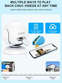 Reletech [Surveillance sans fil intelligente] Caméra de sécurité domestique à rotation 360° Détection de mouvement humain + alarme de zone Batterie à grande capacité + stockage sur carte TF Connexion point d'accès WiFi Prise en charge de l'enregistrement en boucle