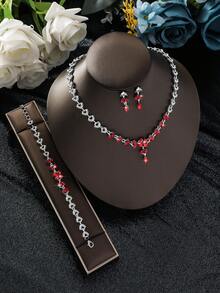 4pcs/Set Bridal Earrings, Leaf & Teardrop Necklace Jewelry Set For Wedding Dress, Party - Multicolor - View 9