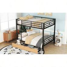 Metal Full Size Convertible Bunk Bed With 2 Drawers, Black - default - View 8