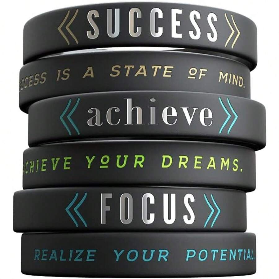 Sainstone Success, Achievement, Focus - Inspirational Silicone Bracelet - Motivational Silicone Wristband With Inspiring Messages - Unisex Adult Size, Suitable For Men, Women, Teens And Athletes - Multicolor - View 1
