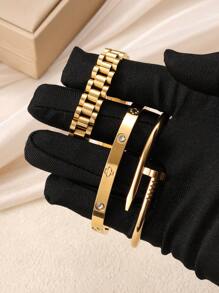 Conjunto de 3 piezas de brazalete de acero inoxidable con encantos de uña y trébol, apropiado para uso diario de mujeres, regalo de Navidad, obsequio de festividades