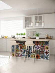 33pcs/Set Bohemian Floral Wall Stickers & Mural, 4x4 Inch Matte Ceramic Tile Decals, Floral Theme Peel And Stick, For Kitchen Backsplash, Bathroom, Fireplace Decor, Multi-Surface, Single Use Room Decor Wall Decor