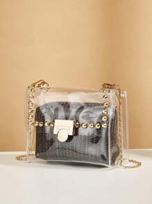 Bolso de cadena transparente, nuevo bolso de gelatina transparente para mujer, bolso cuadrado de hombro versátil con cadena tejida, adecuado para salir, ir al trabajo, regalar y uso diario, verano