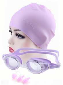 6pcs/Set Silicone Swimming Goggles,Swimming Cap,Nose Clip,Ear Plugs Set