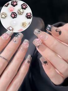 30 pezzi Deliziosi charm per unghie con impronte di gatto, decorazioni semitrasparen ti piatte per unghie fai-da-te, decorazioni per unghie prive di alcool, per design unghie acriliche fai-da-te, set di decorazioni metalliche di stile premium Y2k per unghie, forniture per unghie fai-da-te, charm per unghie, gemme per unghie, kit per unghie, accessori per salone di unghie, elementi essenziali per tecnici di unghie
