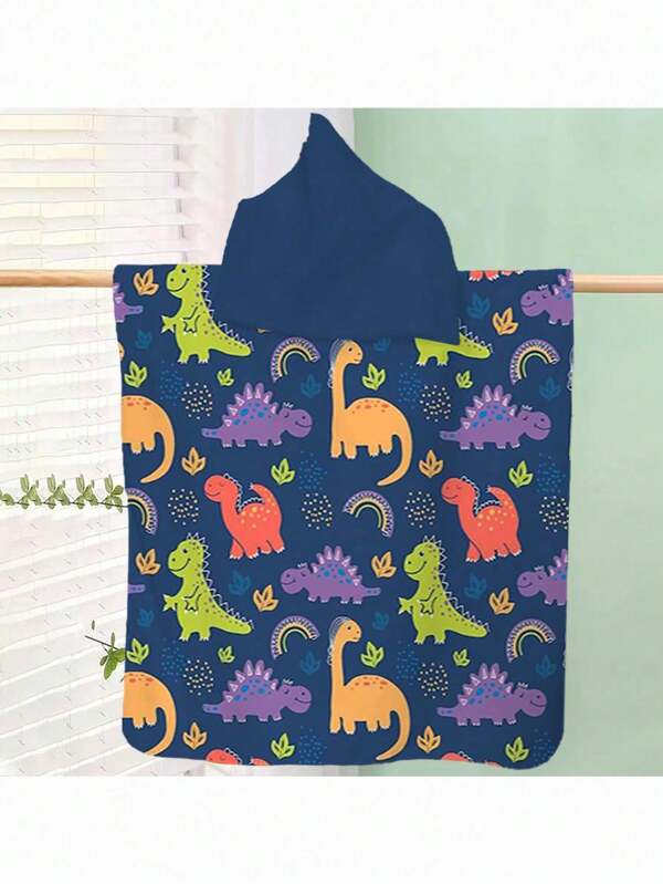 1pc Adorable Cartoon Dinosaur & Rainbow Printed Beach Towel, Wearable And Absorbent Towel Robe With Hood, Beach Blanket - Super Soft, Absorbent Fabric, Polyester Material, Quick Drying, Sand-Free, Suitable For Men, Women, Travel, Swimming, Park, Sun Protection, Outdoor, Beach, Swimming, An Ideal Holiday/Birthday Gift, Provides Utmost Comfort Back To School