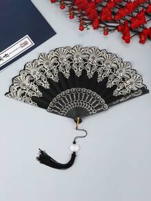 Classic Retro Women Handheld Tasseled Folding Fan, Suitable For Keeping Cool In Summer And Decorating For Parties, Dances, Weddings, Can Also Be Given As Holiday Gifts - Multicolor - View 17