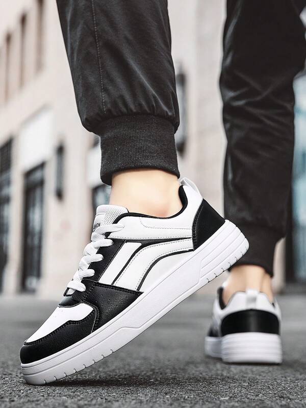 1 Paar klassische weiße Herren Low-Top Schnürsneaker aus PU-Material, vielseitig einsetzbare Pendler-Lässig Schuhe mit runder Zehenpartie, einfaches Design in großen Größen für Paar, Größen 35-45