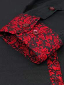 1pc Red And Black Long Sleeve Shirt For Men - Black - View 6