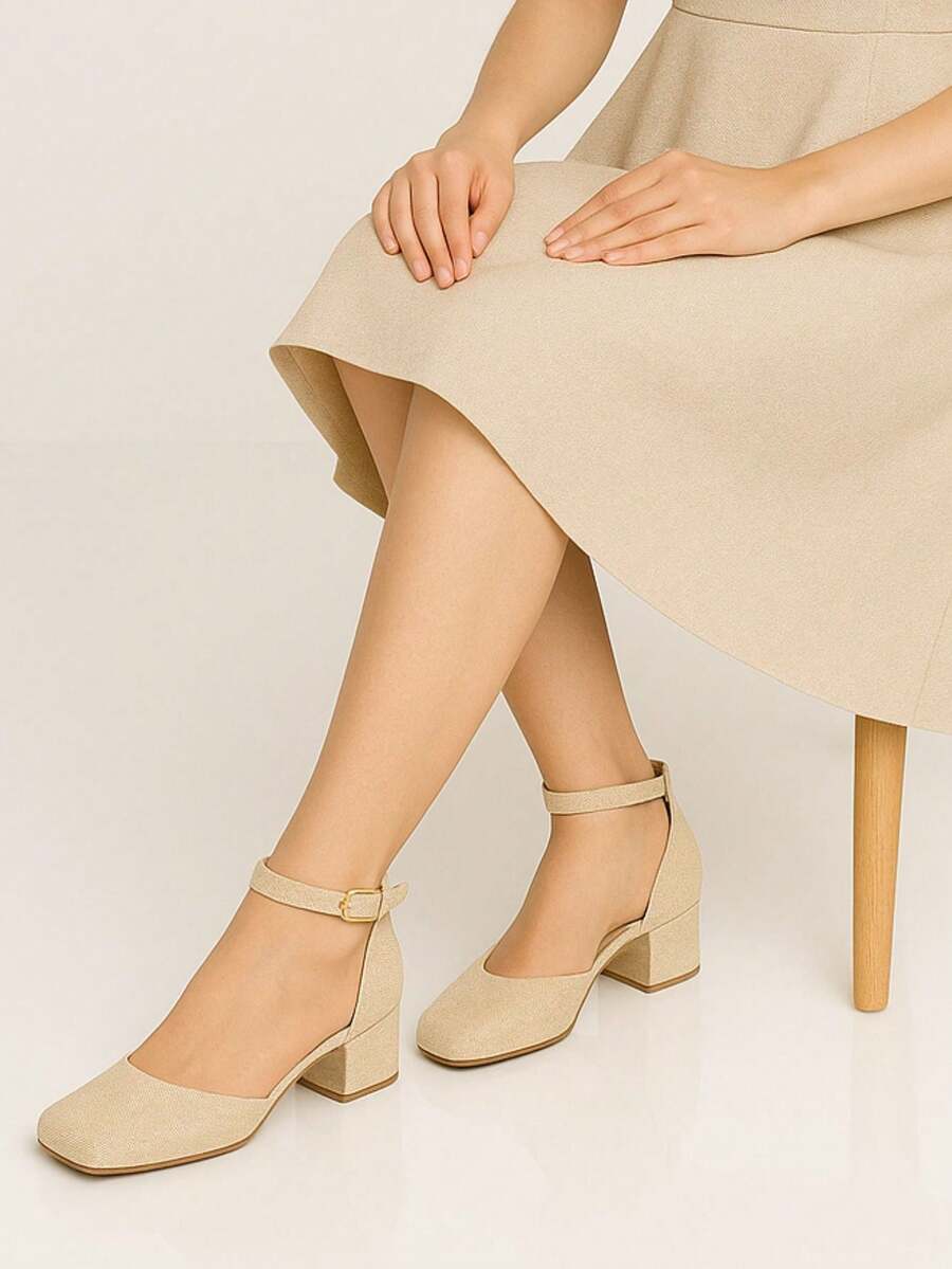 Women's Sandals With Medium Thick Heel And Closed Toe, Comfortable And Fashionable - 米色 - 查看 1