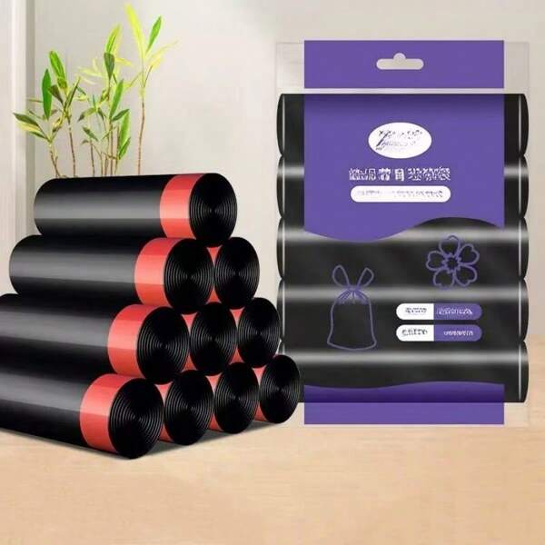 75pcs Thick Purple Garbage Bag, Hotel, Hotel, Household Kitchen, Disposable Roll Up Easy To Tear Hand-Held Drawstring Bag